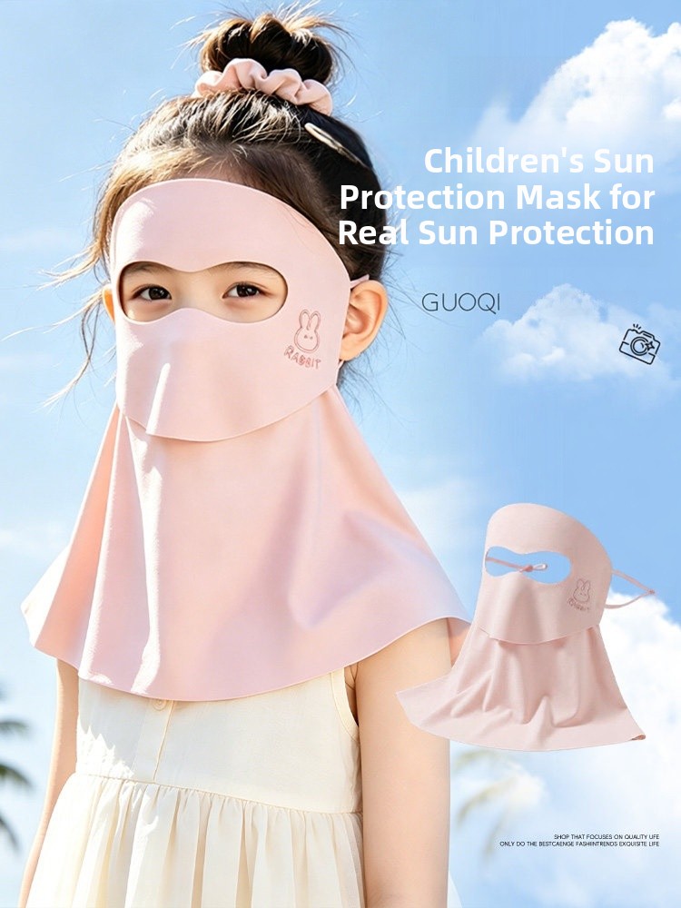 Kids Face Mask - หน้ากากป้องกันแสงแดดสำหรับเด็กแบบคลุมเต็มหน้าและคอ ผ้าไอซ์ซิลค์สำหรับผู้หญิง ฤดูร้อน ป้องกันรังสียูวี สวมใส่สบาย ระบายอากาศได้ดี